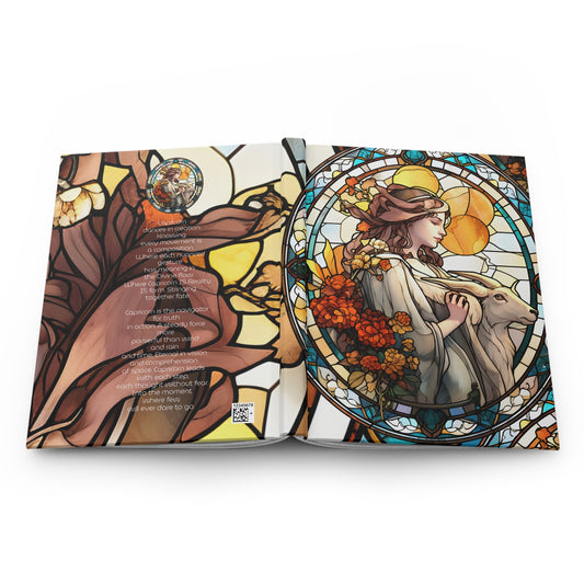 Capricorn Stained Glass Illustration with Poem Hardcover 150 Page Journal