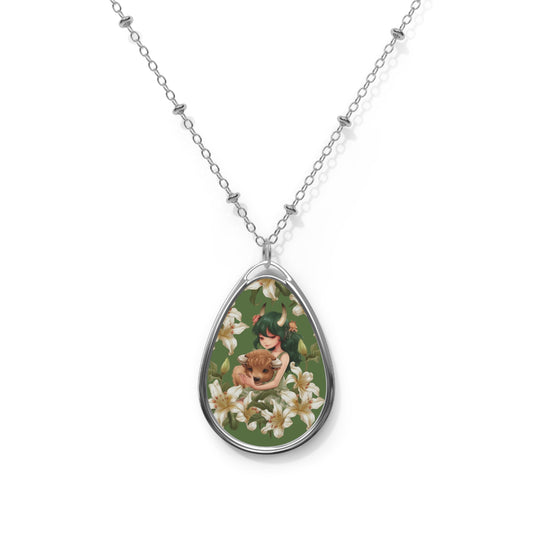 Taurus Zodiac Sign ~ Cute Taurus Vintage illustration ~ Necklace & Oval Pendant With Chain
