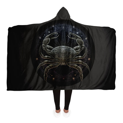 Cancer Sign in Black and Silver Hooded Blanket