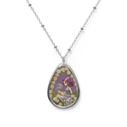 Pisces Zodiac Sign ~ Pisces Girl Vintage Illustration ~ Necklace & Oval Pendant With Chain