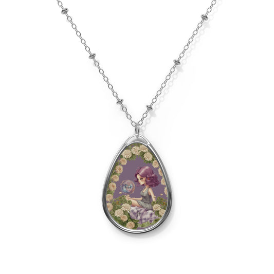 Pisces Zodiac Sign ~ Pisces Girl Vintage Illustration ~ Necklace & Oval Pendant With Chain