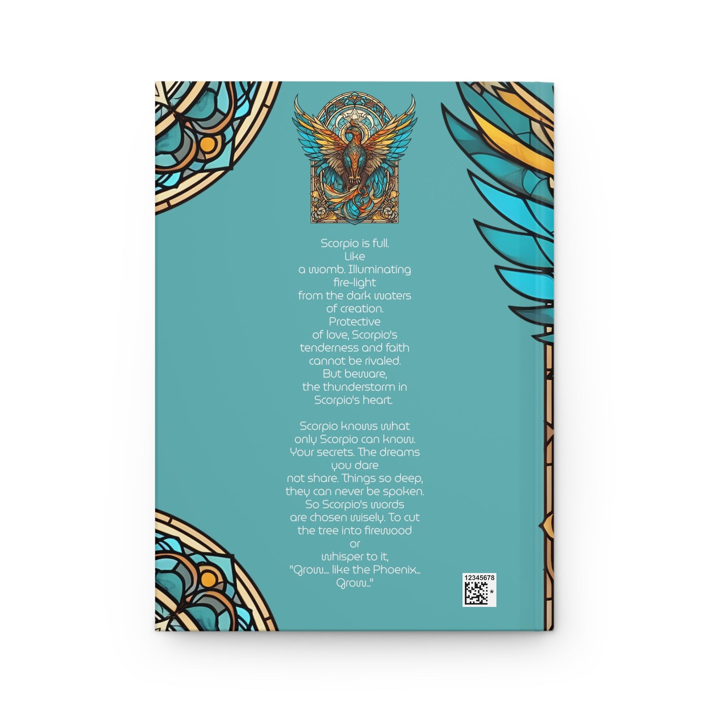 Scorpio Phoenix Stained Glass Illustration with Poem Hardcover 150 Page Journal