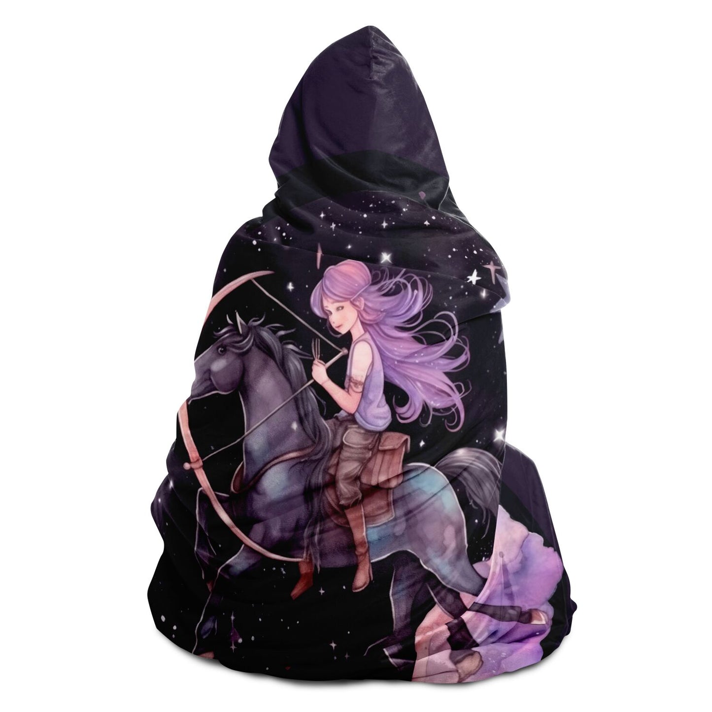 Sagittarius Caricature in Purple with Stars Hooded Blanket