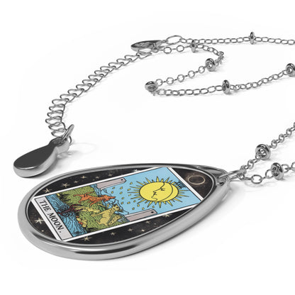 The Moon Tarot Card Oval Pendant Necklace With Chain