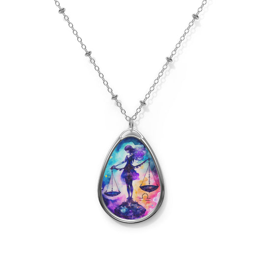 Libra Zodiac Sign ~ Colorful Libra Watercolor ~ Necklace & Oval Pendant With Chain