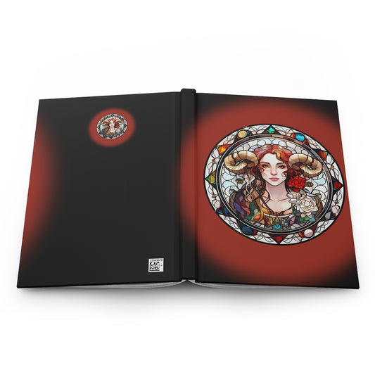 Aries Stained Glass Illustration Hardcover 150 Page Journal