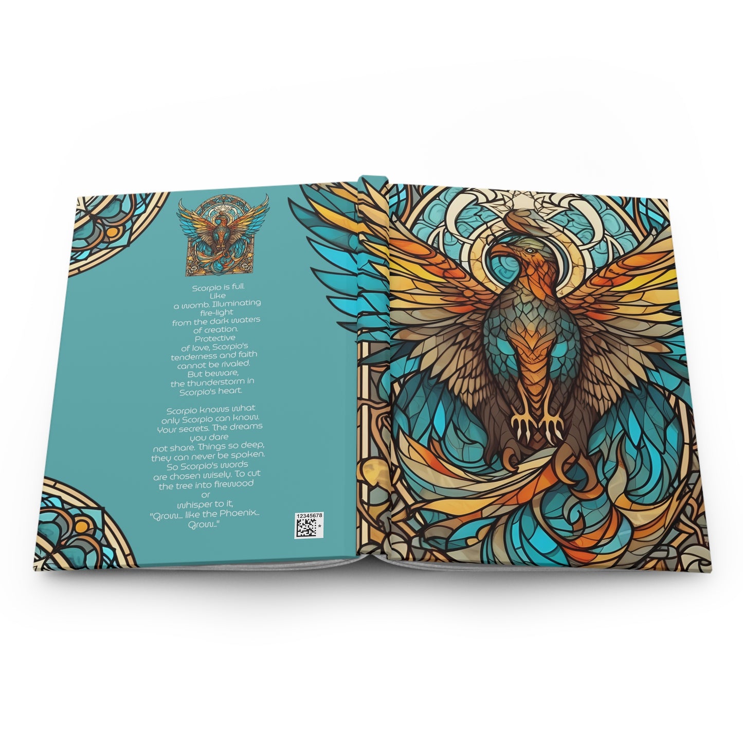 Scorpio Phoenix Stained Glass Illustration with Poem Hardcover 150 Page Journal