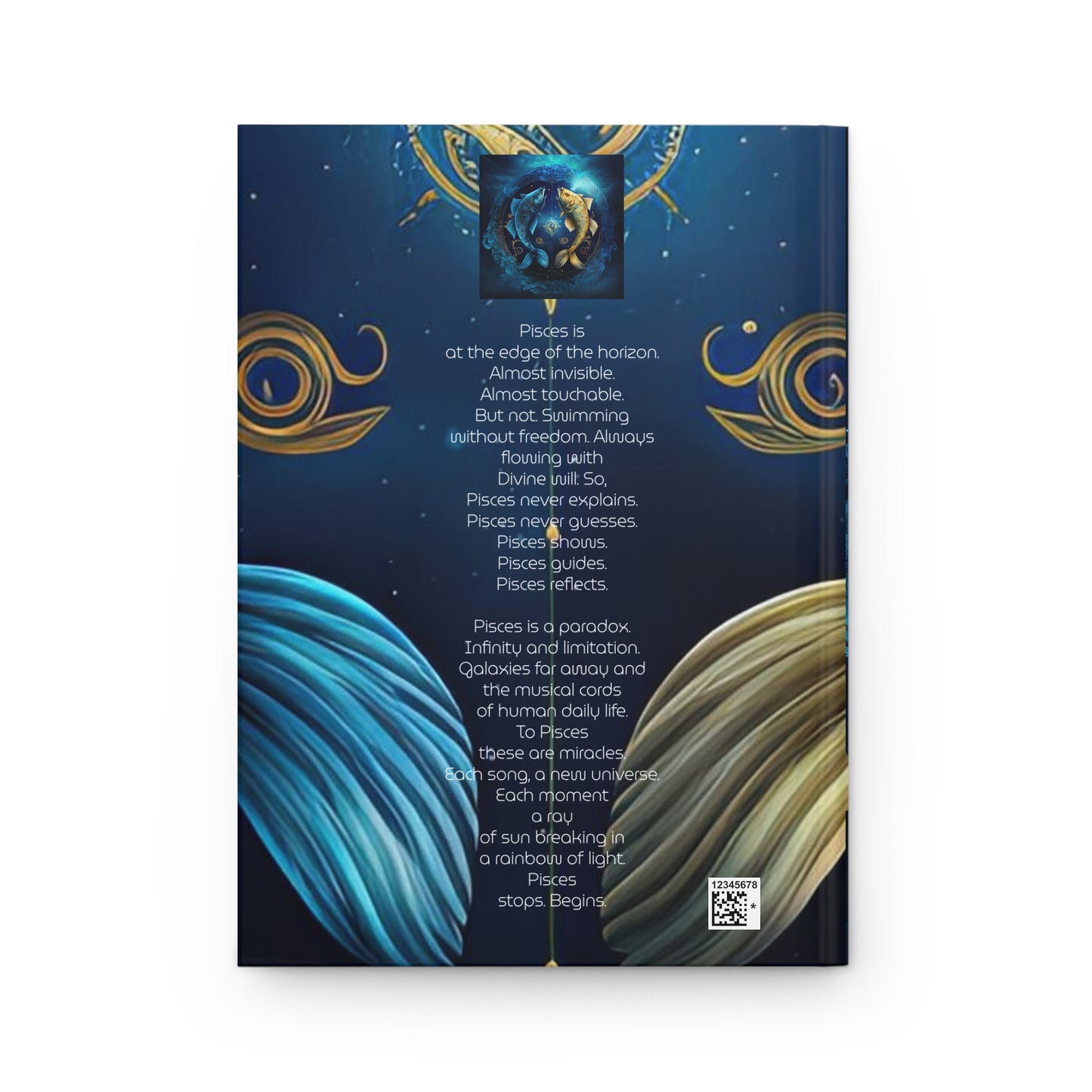 Pisces Fish in Gold and Blue with Poem Hardcover 150 Page Journal