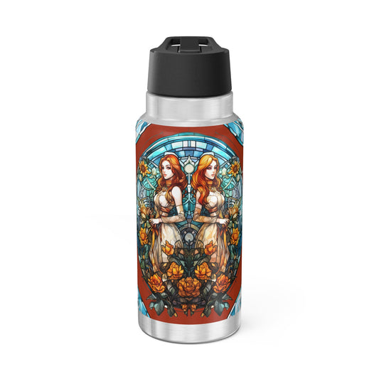 Gemini Zodiac SignStained Glass Illustration  ~ 32oz Tumbler With Lid and Straw
