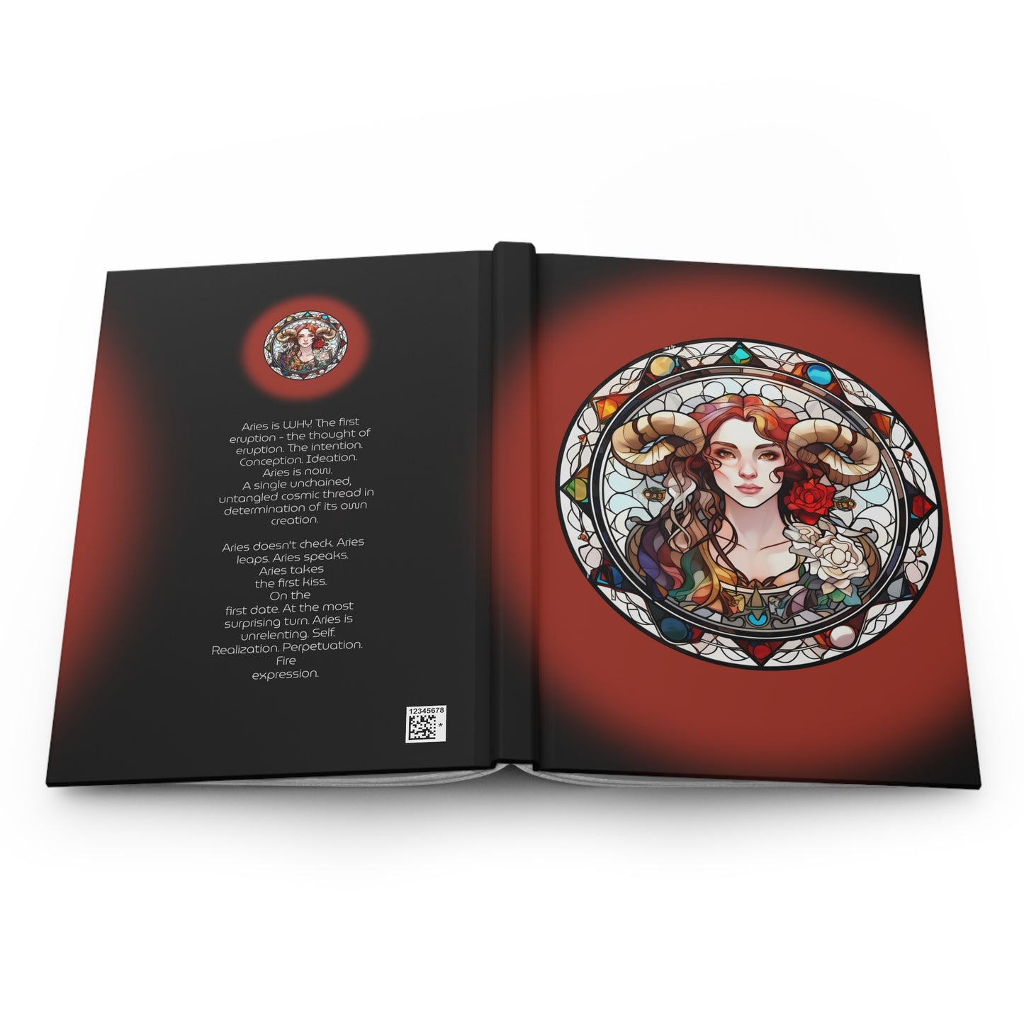 Aries Stained Glass Illustration with Poem Hardcover 150 Page Journal