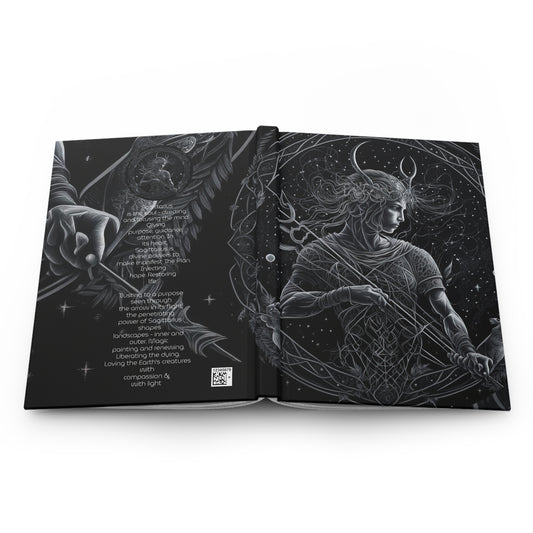 Sagittarius Archer in Black and Silver with Poem Hardcover 150 Page Journal