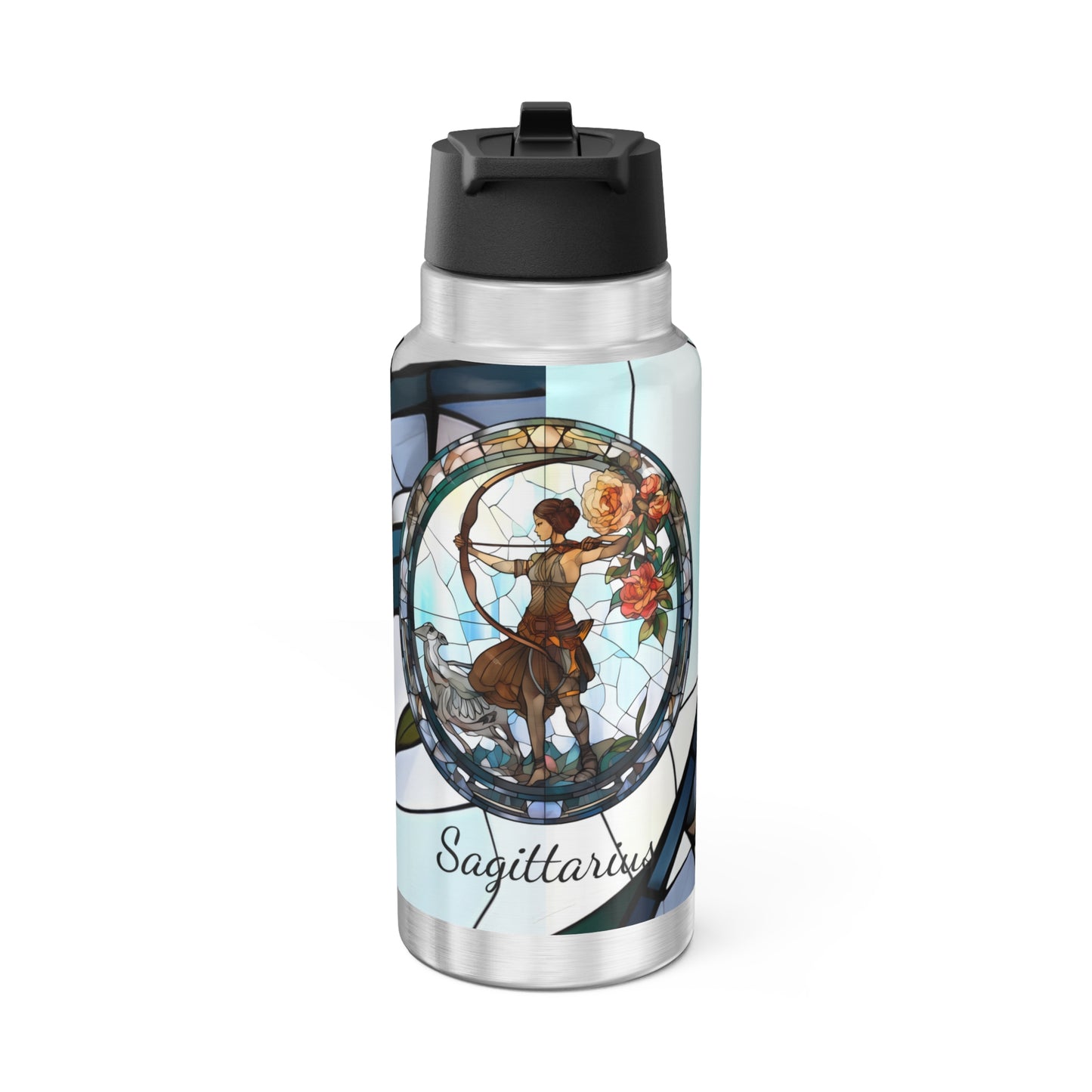 Sagittarius Zodiac Sign Stained Glass Illustration ~ 32oz Tumbler With Lid and Straw