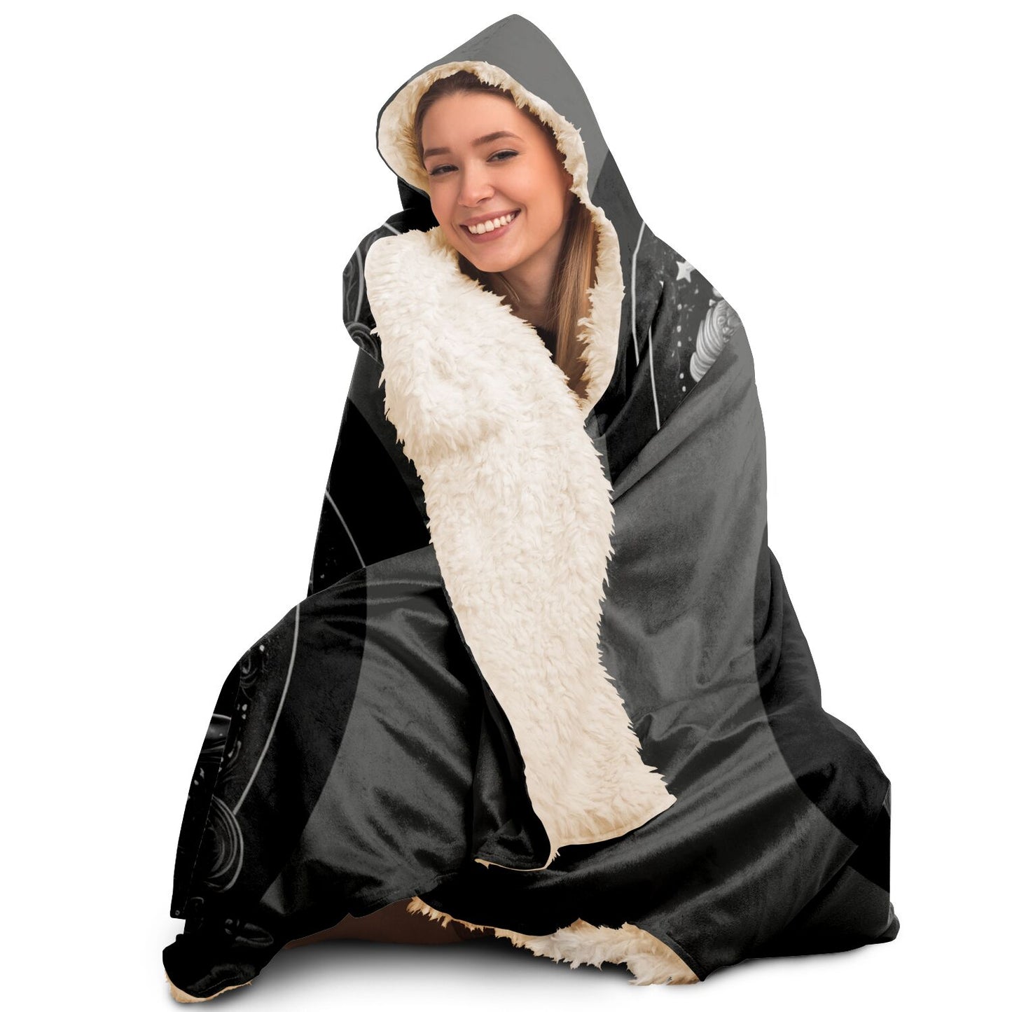 Gemini Twins in Black and White Hooded Blanket