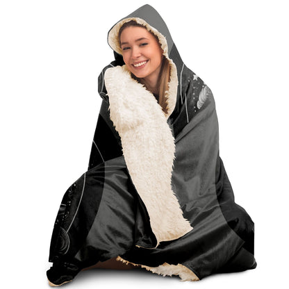 Gemini Twins in Black and White Hooded Blanket