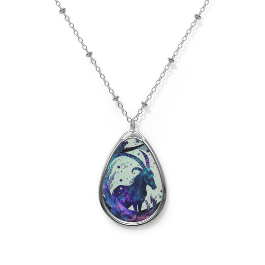 Capricorn Zodiac Sign ~ Capricorn Goat Illustration ~ Necklace & Oval Pendant With Chain