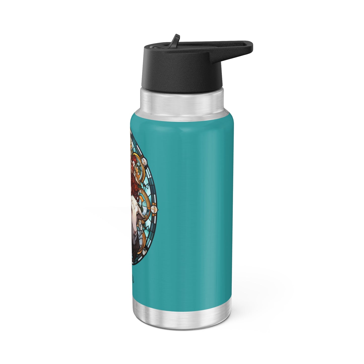 Aries Zodiac Sign Stained Glass Woman and Ram Illustration ~ 32oz Tumbler With Lid and Straw