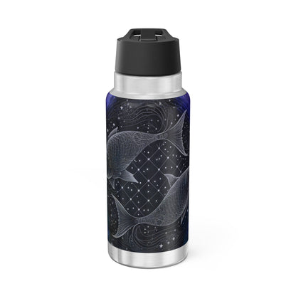 Pisces Zodiac Sign in Black and White with Starry Background ~ 32oz Tumbler With Lid and Straw