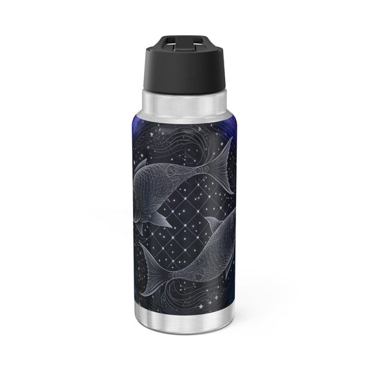 Pisces Zodiac Sign in Black and White with Starry Background ~ 32oz Tumbler With Lid and Straw