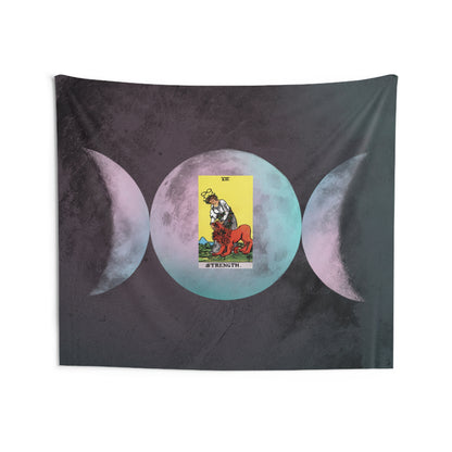 The Strength Tarot Card Altar Cloth or Tapestry with Triple Goddess Symbol