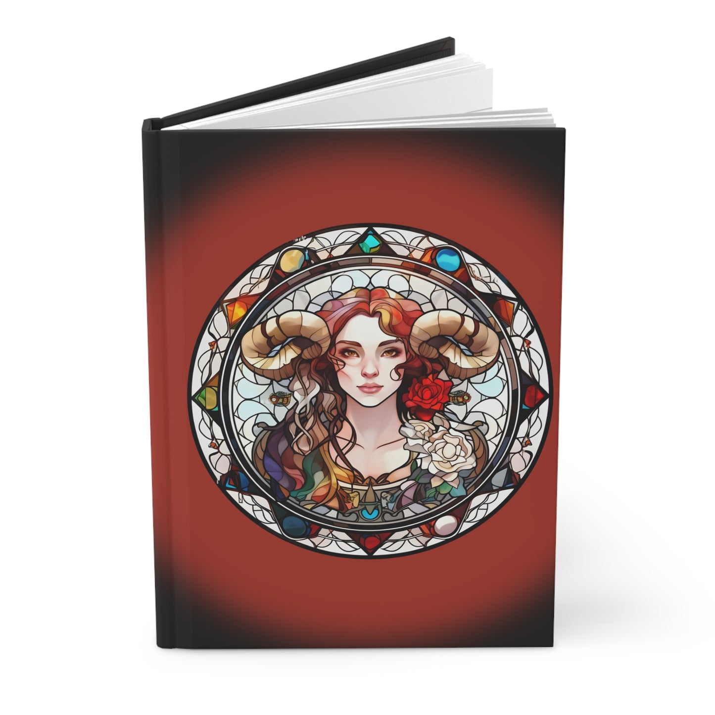 Aries Stained Glass Illustration with Poem Hardcover 150 Page Journal
