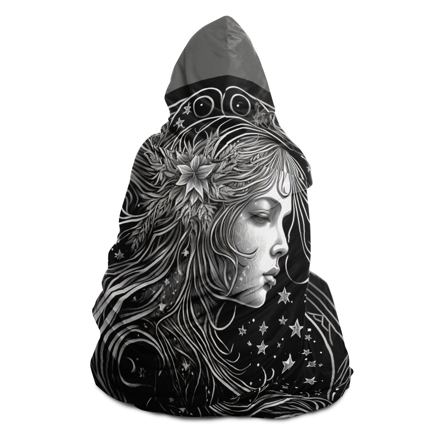 Virgo in Black and White Hooded Blanket
