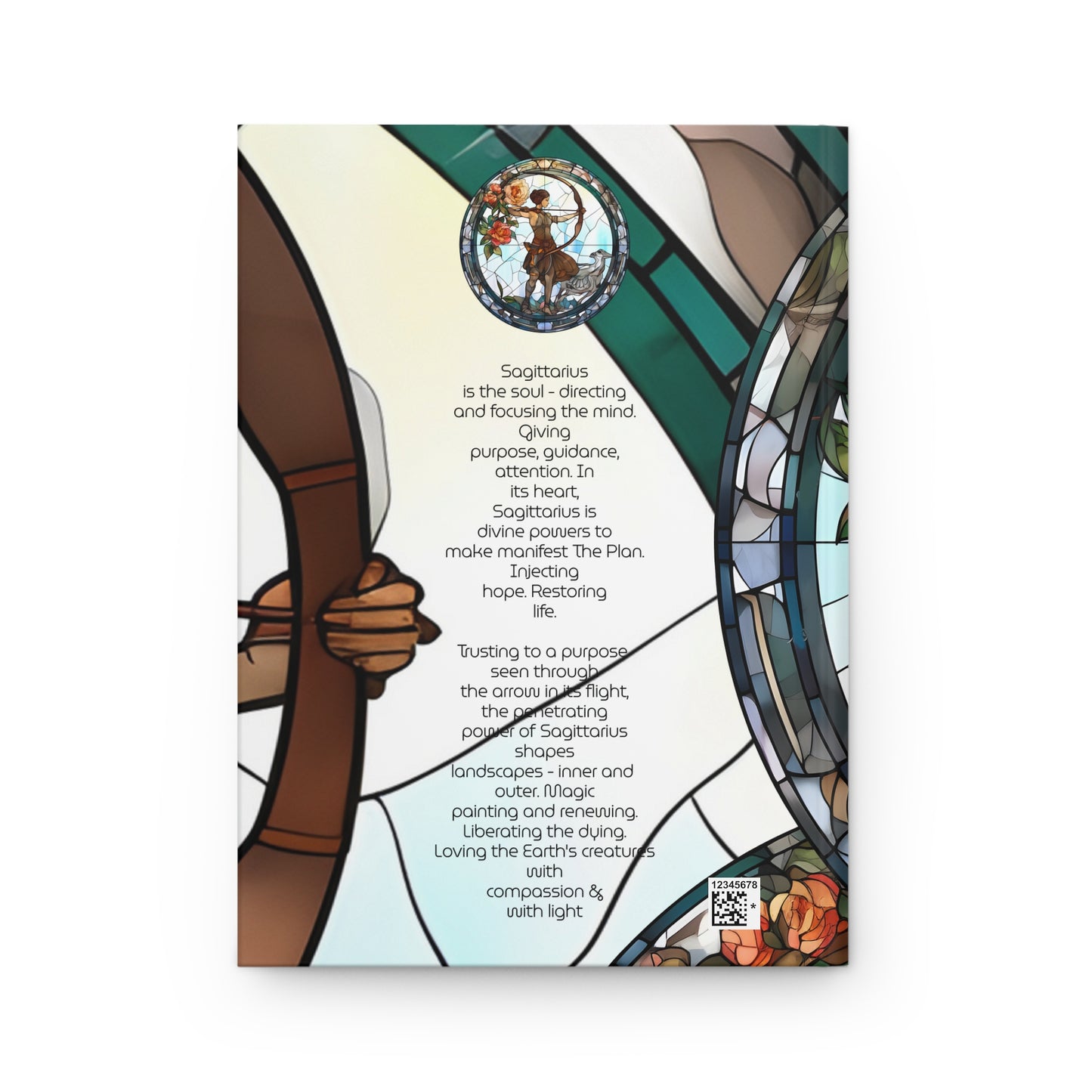 Sagittarius Stained Glass Illustration with Poem Hardcover 150 Page Journal