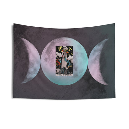 The Tower Tarot Card Altar Cloth or Tapestry with Triple Goddess Symbol