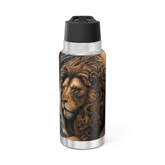 Leo Zodiac Sign in Black on Gold ~ 32oz Tumbler With Lid and Straw