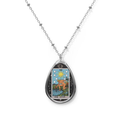 The Star Tarot Card Oval Pendant Necklace With Chain