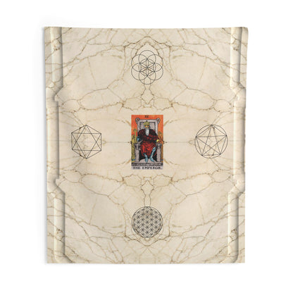 The Emperor Tarot Card Altar Cloth or Tapestry with Marble Background, Flower of Life and Seed of Life
