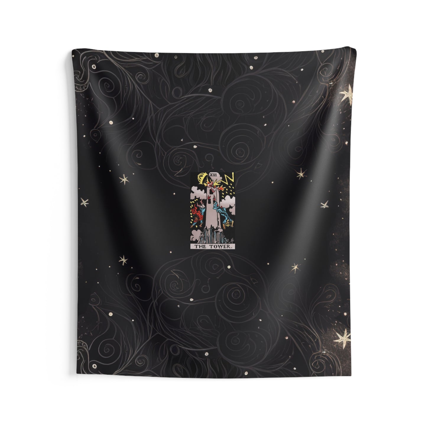 The Tower Tarot Card Altar Cloth or Tapestry with Starry Background