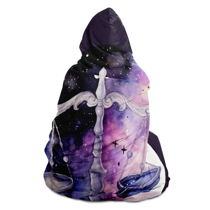 Libra Sign in Purple with Stars Shadowed Hooded Blanket