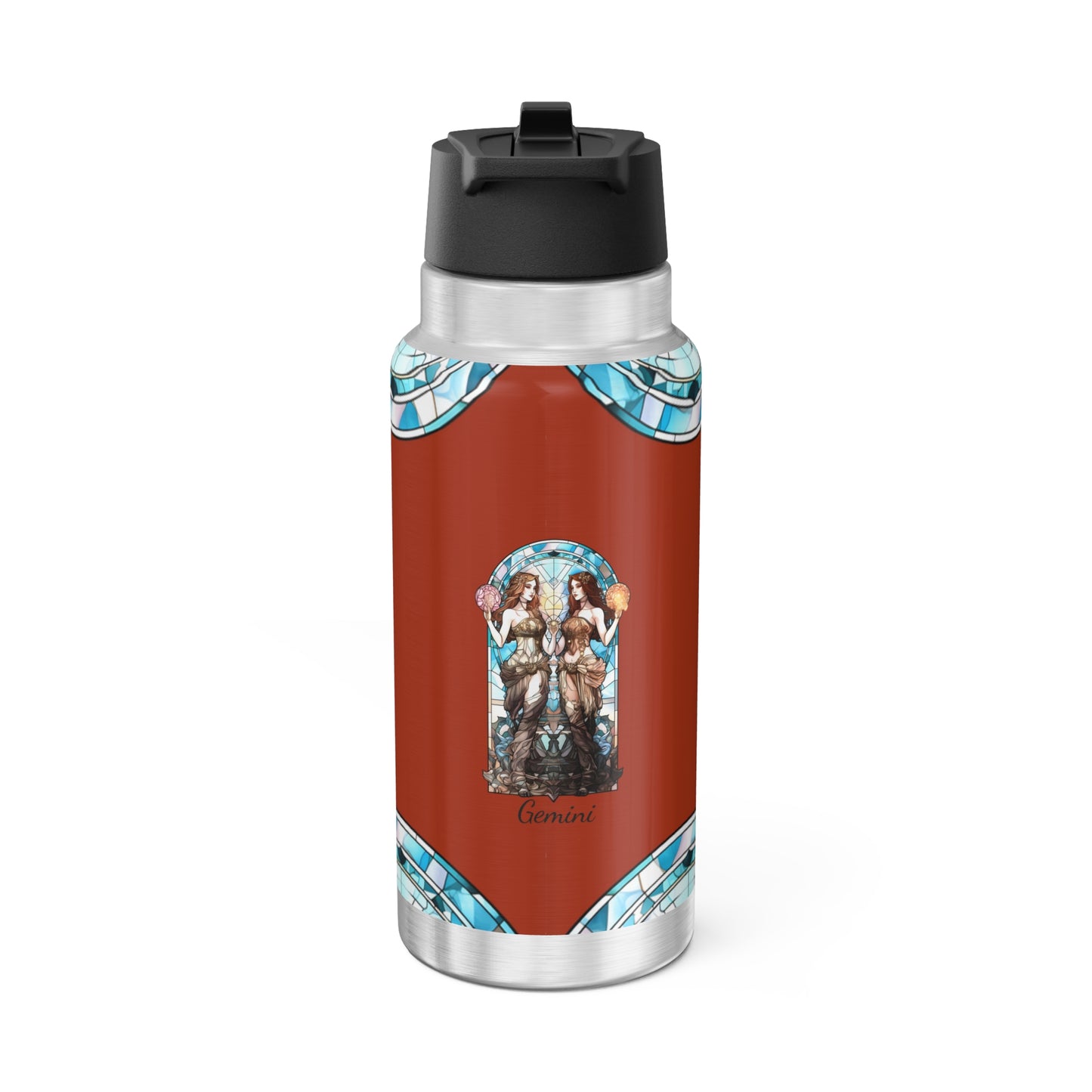 Gemini Zodiac SignStained Glass Illustration  ~ 32oz Tumbler With Lid and Straw