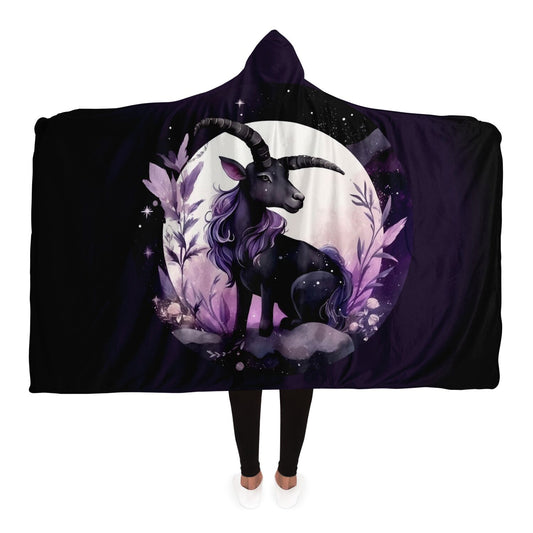 Capricorn Sign In Purple with Leaves Hooded Blanket