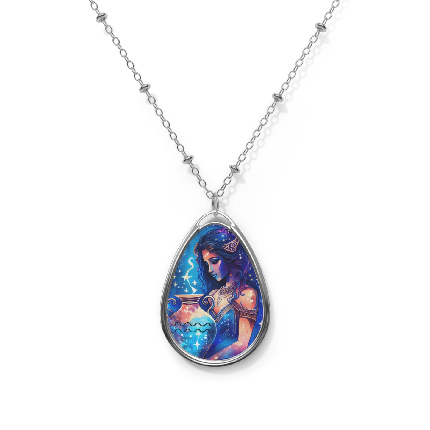 Aquarius Zodiac Sign ~ Aquarius Goddess in Blue ~ Necklace & Oval Pendant With Chain