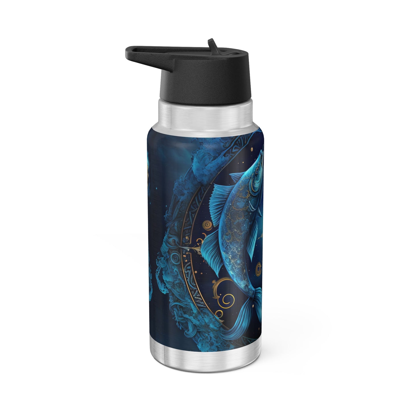 Pisces Zodiac Sign in Blue and Gold ~ 32oz Tumbler With Lid and Straw