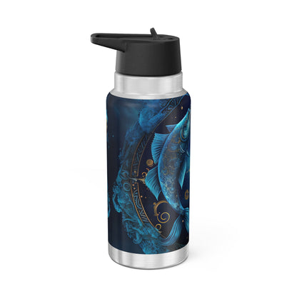 Pisces Zodiac Sign in Blue and Gold ~ 32oz Tumbler With Lid and Straw
