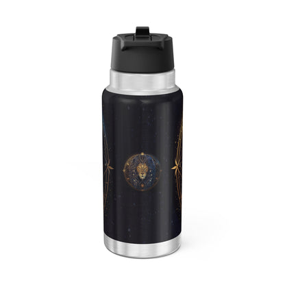 Leo Zodiac Sign in Black and Gold ~ 32oz Tumbler With Lid and Straw