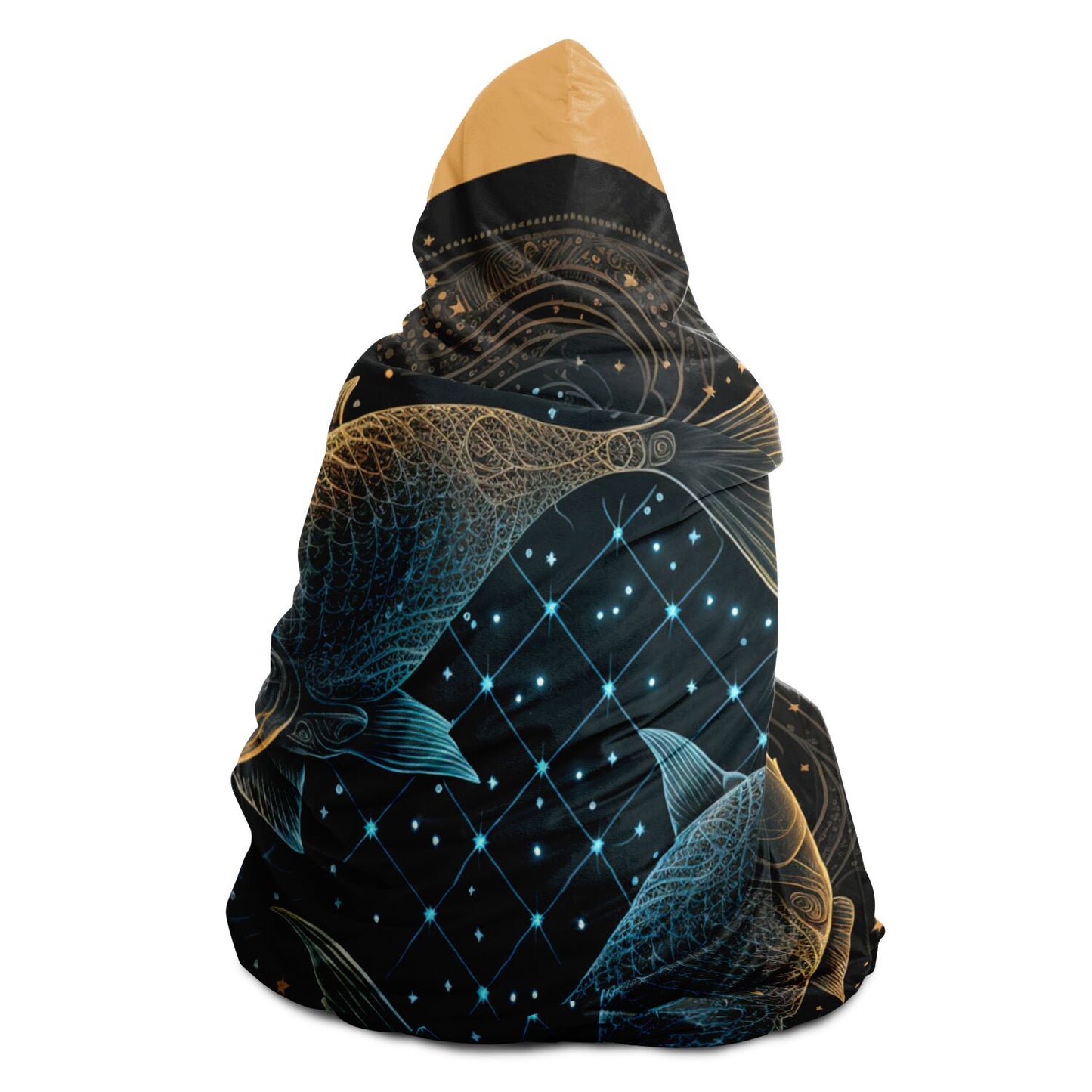 Pisces in Black and White Hooded Blanket