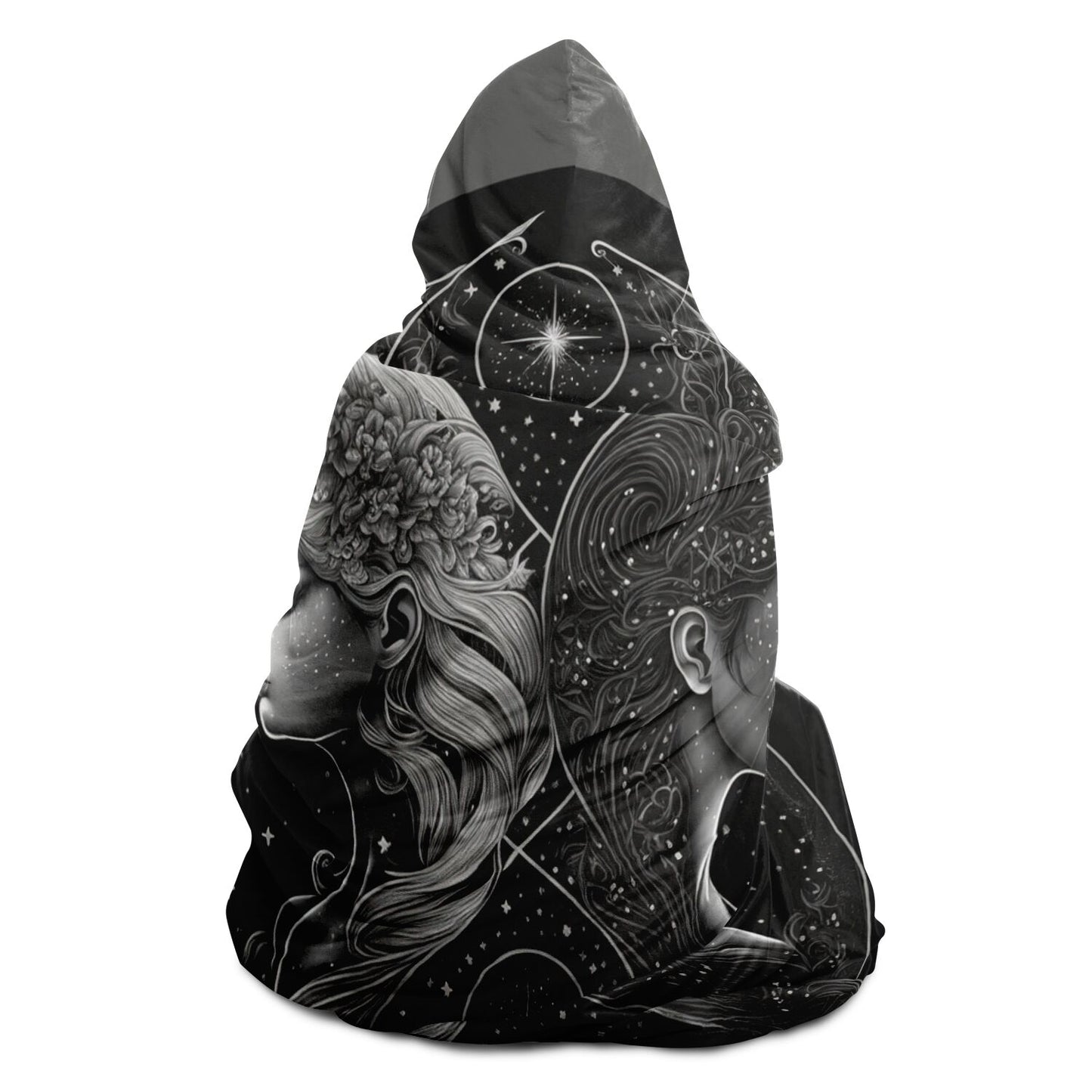 Gemini Twins in Black and White Hooded Blanket
