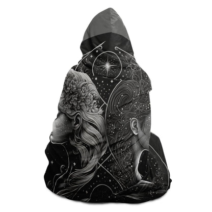 Gemini Twins in Black and White Hooded Blanket