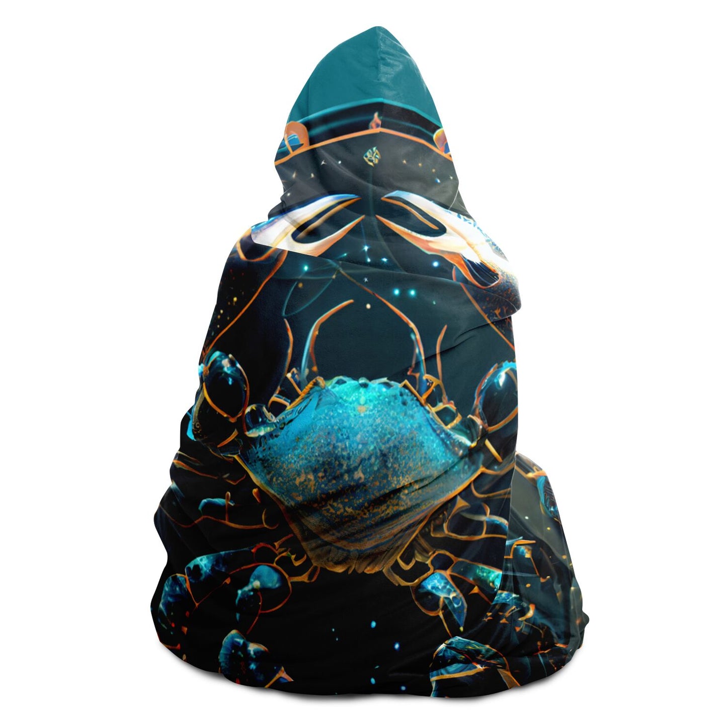 Cancer the Crab in Bronze & Blue Hooded Blanket