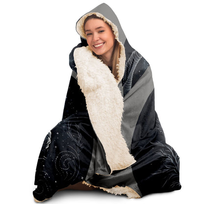 Capricorn in Black and White Hooded Blanket