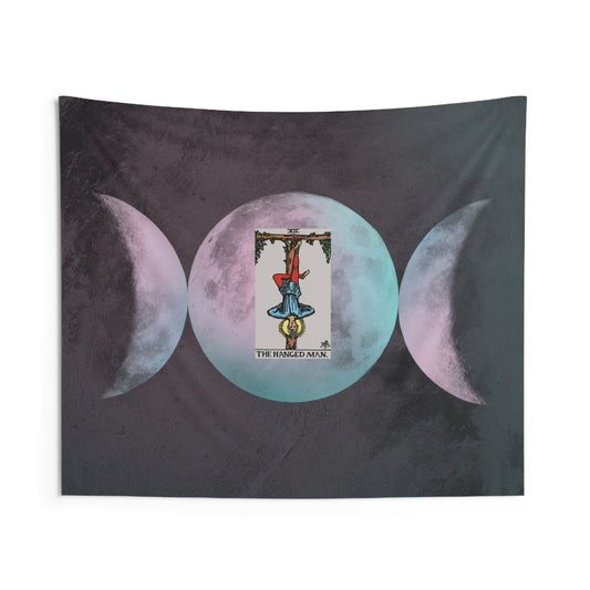 The Hanged Man Tarot Card Altar Cloth or Tapestry with Triple Goddess Symbol