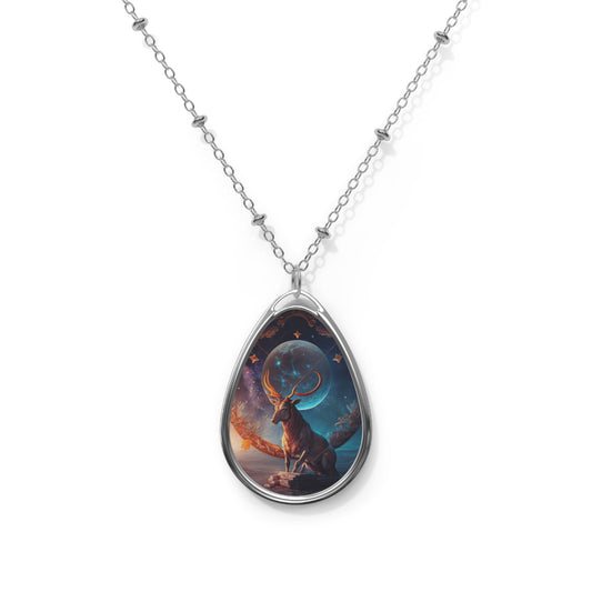 Rain Deer with the Moon Fantasy Pendant ~ Necklace & Oval Pendant With Chain