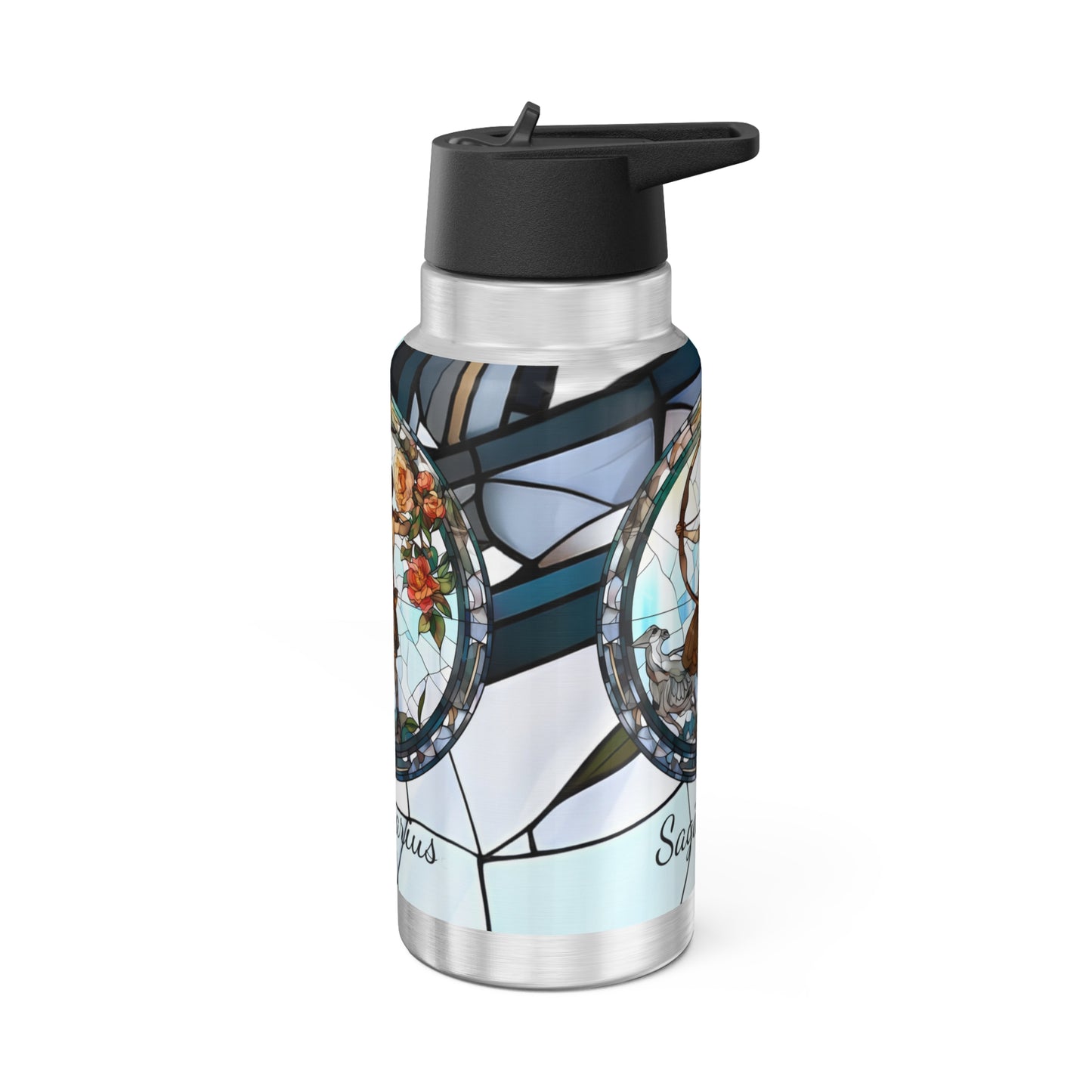Sagittarius Zodiac Sign Stained Glass Illustration ~ 32oz Tumbler With Lid and Straw