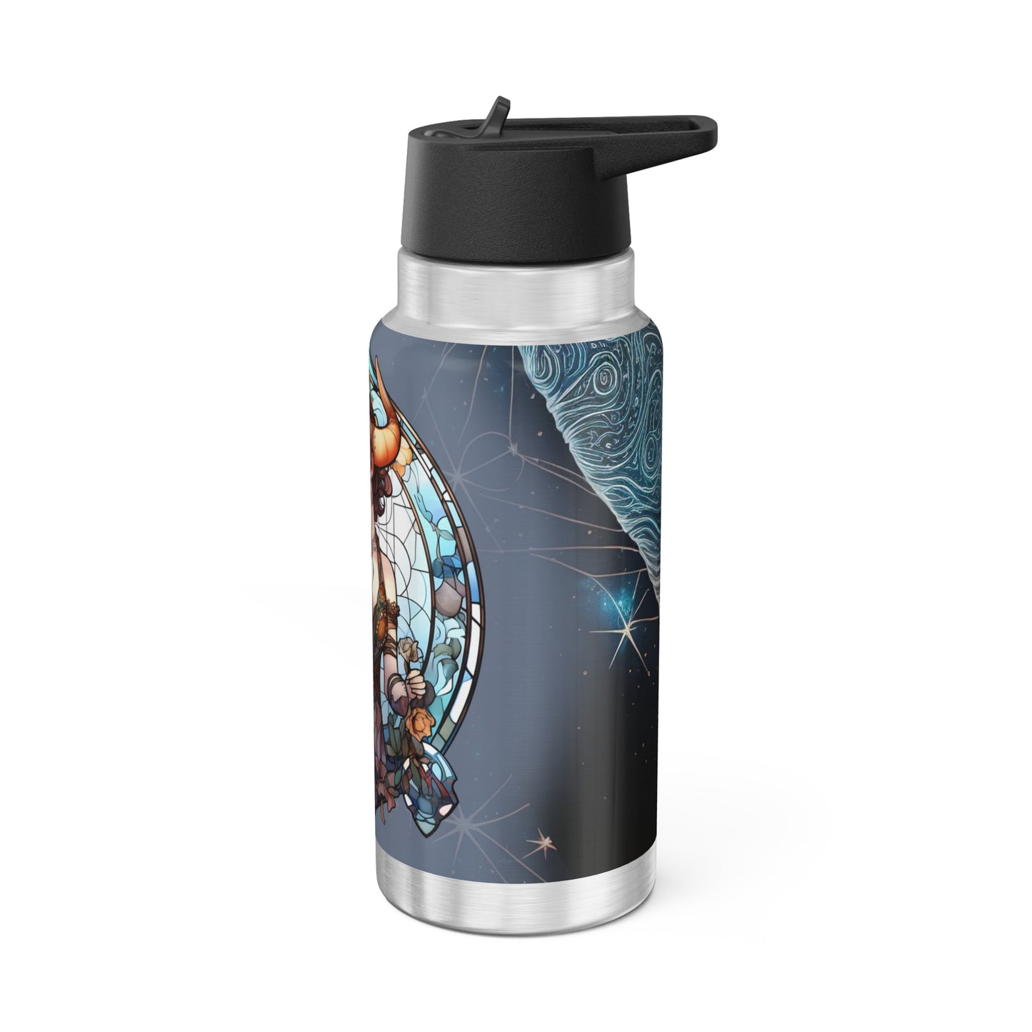 Taurus Zodiac Sign Stained Glass Illustration with Stars ~ 32oz Tumbler With Lid and Straw
