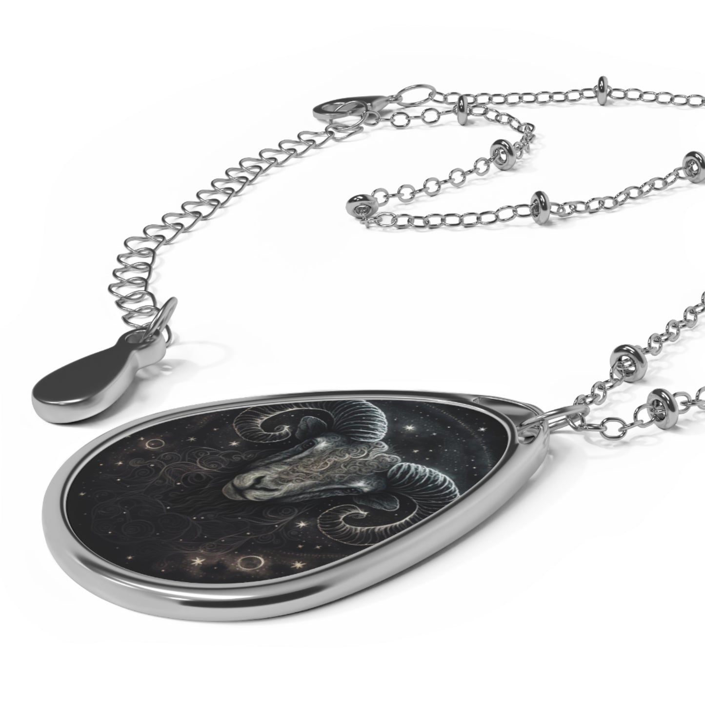 Aries Zodiac Sign in Black and White ~ Necklace & Oval Pendant With Chain