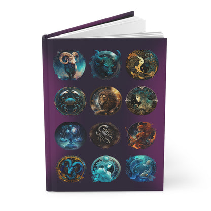 Zodiac Lined Journal with Amethyst Background - Hardcover 150 Page