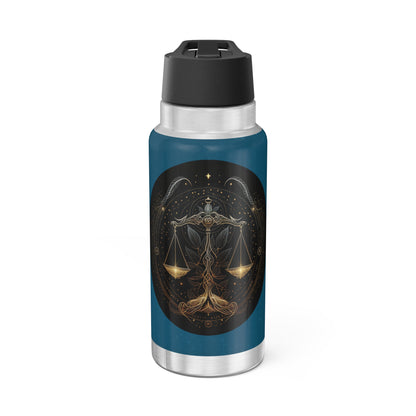 Libra Zodiac Sign - Black and Gold with Blue Background ~ 32oz Tumbler With Lid and Straw